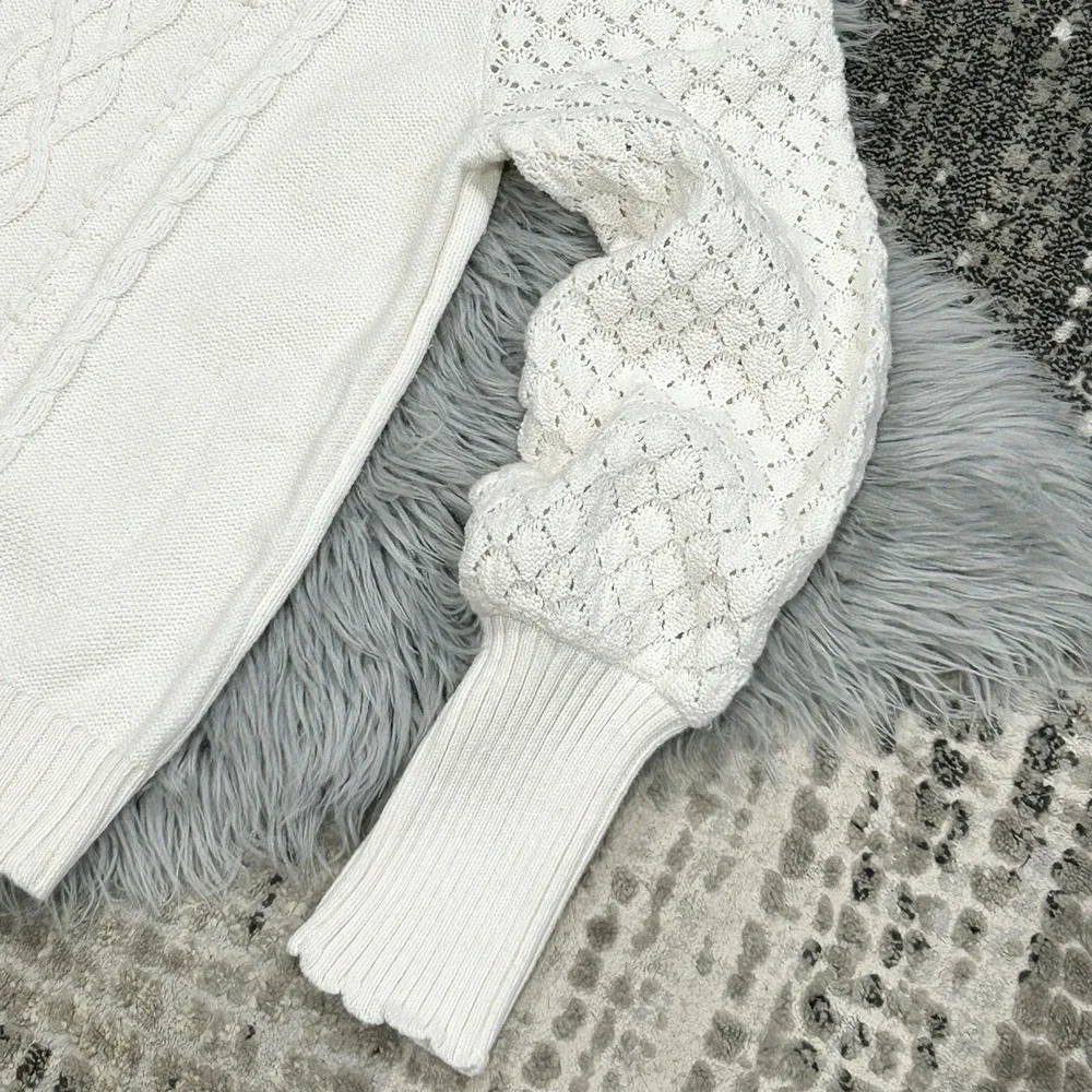 Janie & Jack Cream Cable‎ Knit Scalloped Collar Sweater Youth Size 18